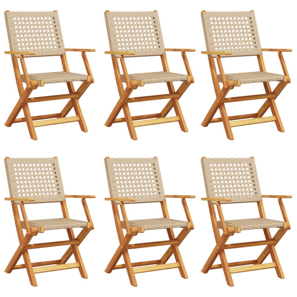 Tuinstoelen 6 st inklapbaar poly rattan en massief hout beige