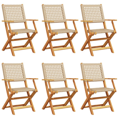 Tuinstoelen 6 st inklapbaar poly rattan en massief hout beige