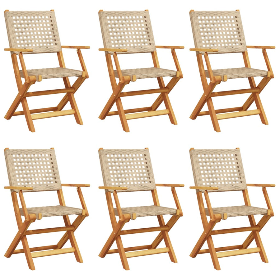 Tuinstoelen 6 st inklapbaar poly rattan en massief hout beige