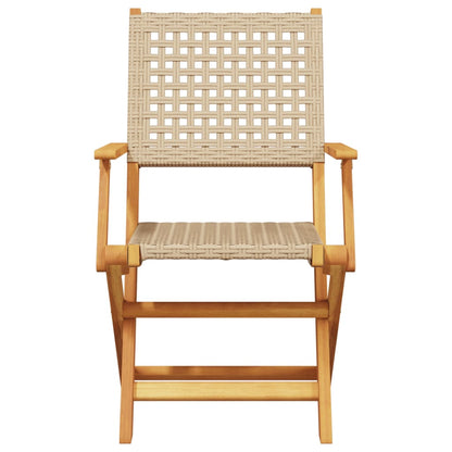 Tuinstoelen 6 st inklapbaar poly rattan en massief hout beige