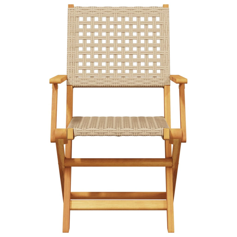 Tuinstoelen 6 st inklapbaar poly rattan en massief hout beige