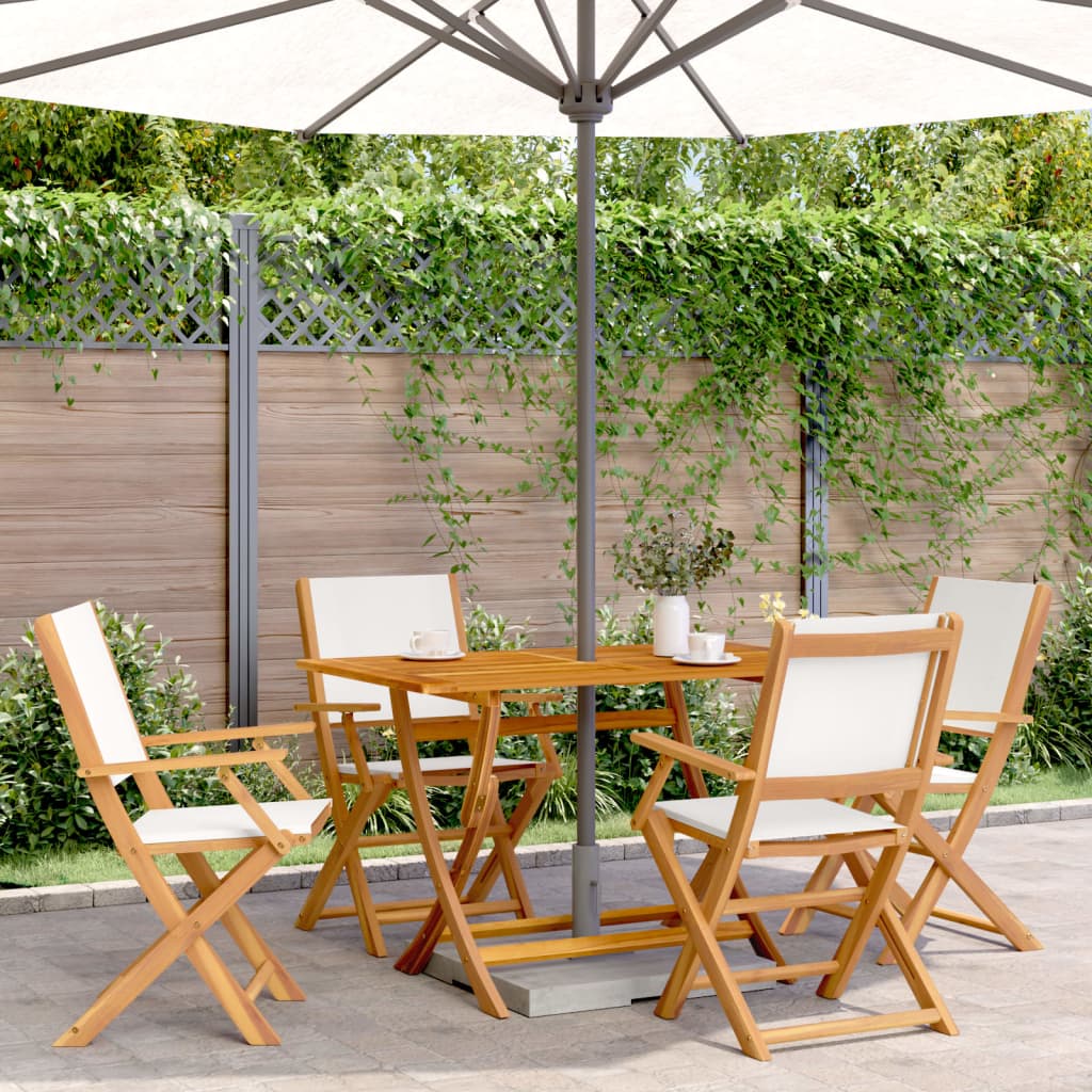 Tuinstoelen 4 st inklapbaar massief hout en stof crèmewit