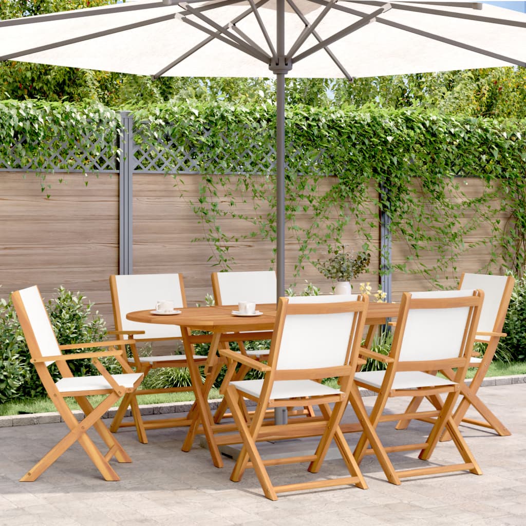 Tuinstoelen 6 st inklapbaar massief hout en stof crèmewit