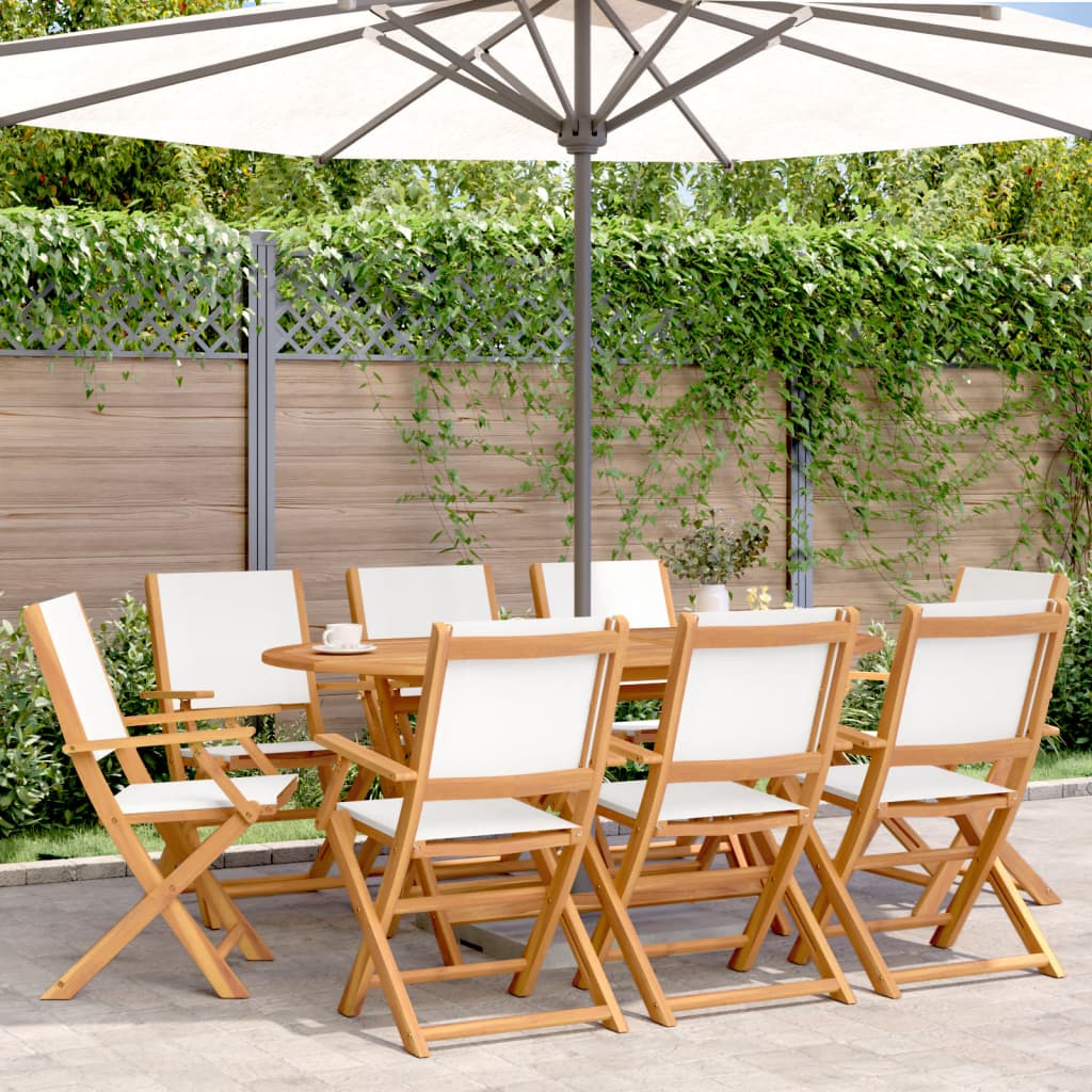Tuinstoelen 8 st inklapbaar massief hout en stof crèmewit