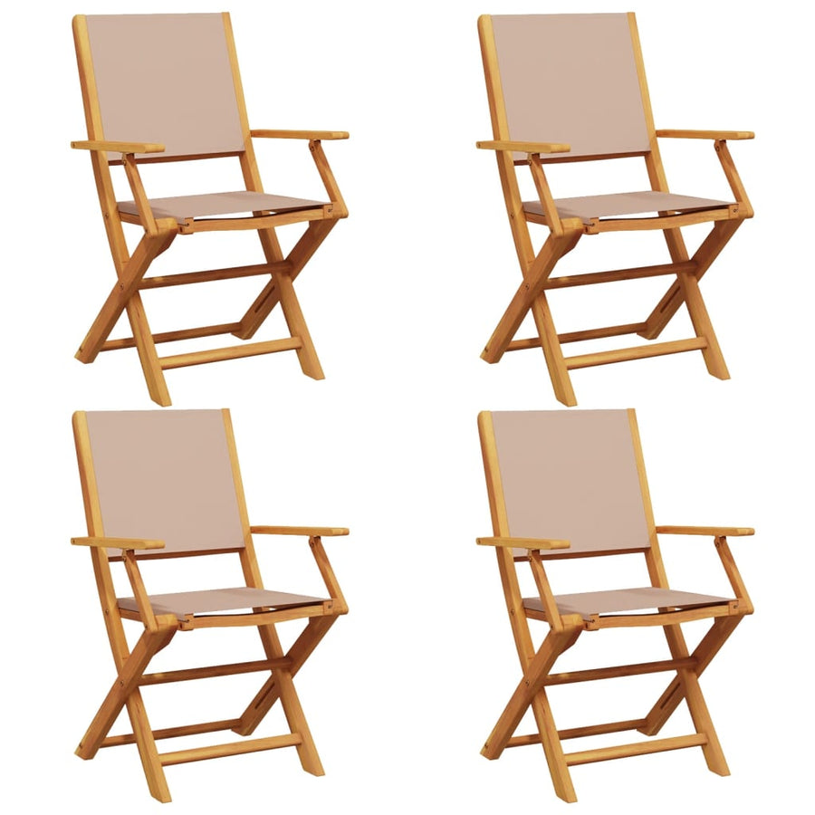 Tuinstoelen 4 st inklapbaar stof en massief hout taupe