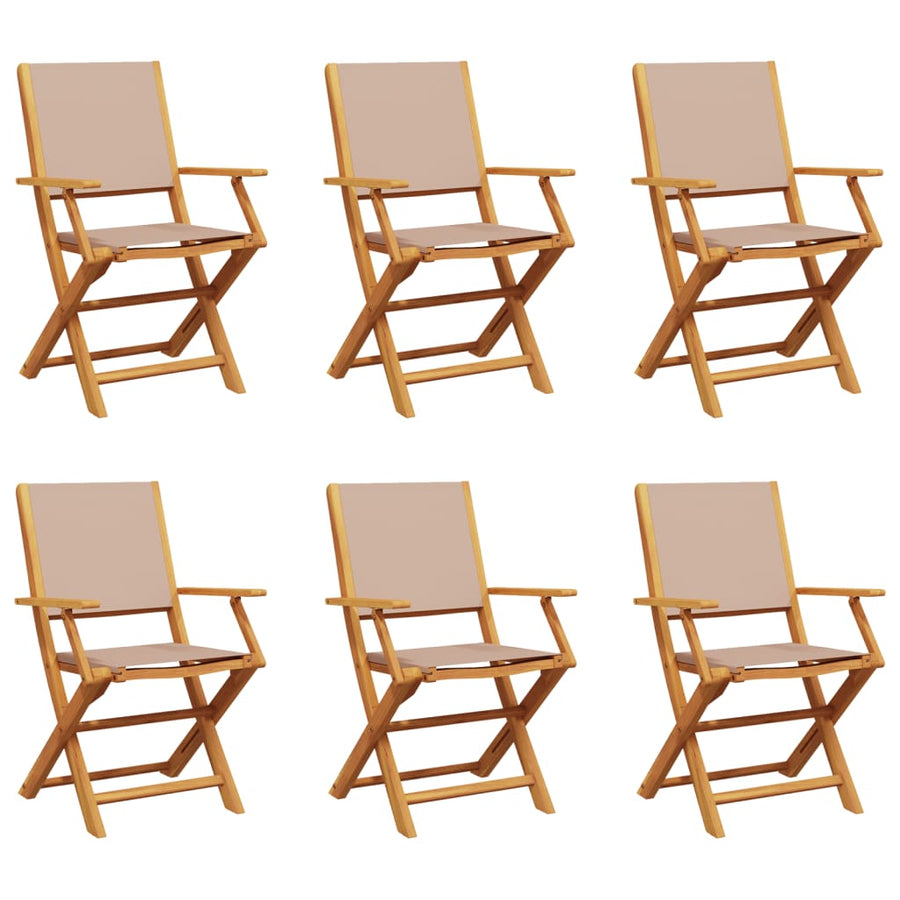 Tuinstoelen 6 st inklapbaar stof en massief hout taupe