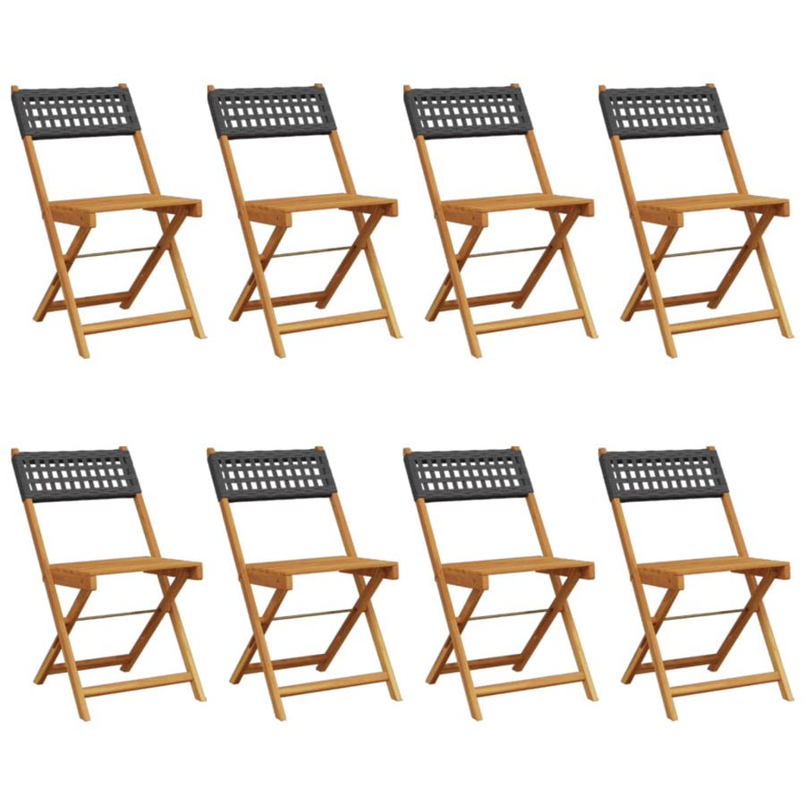 Tuinstoelen 8 st inklapbaar poly rattan en massief hout zwart