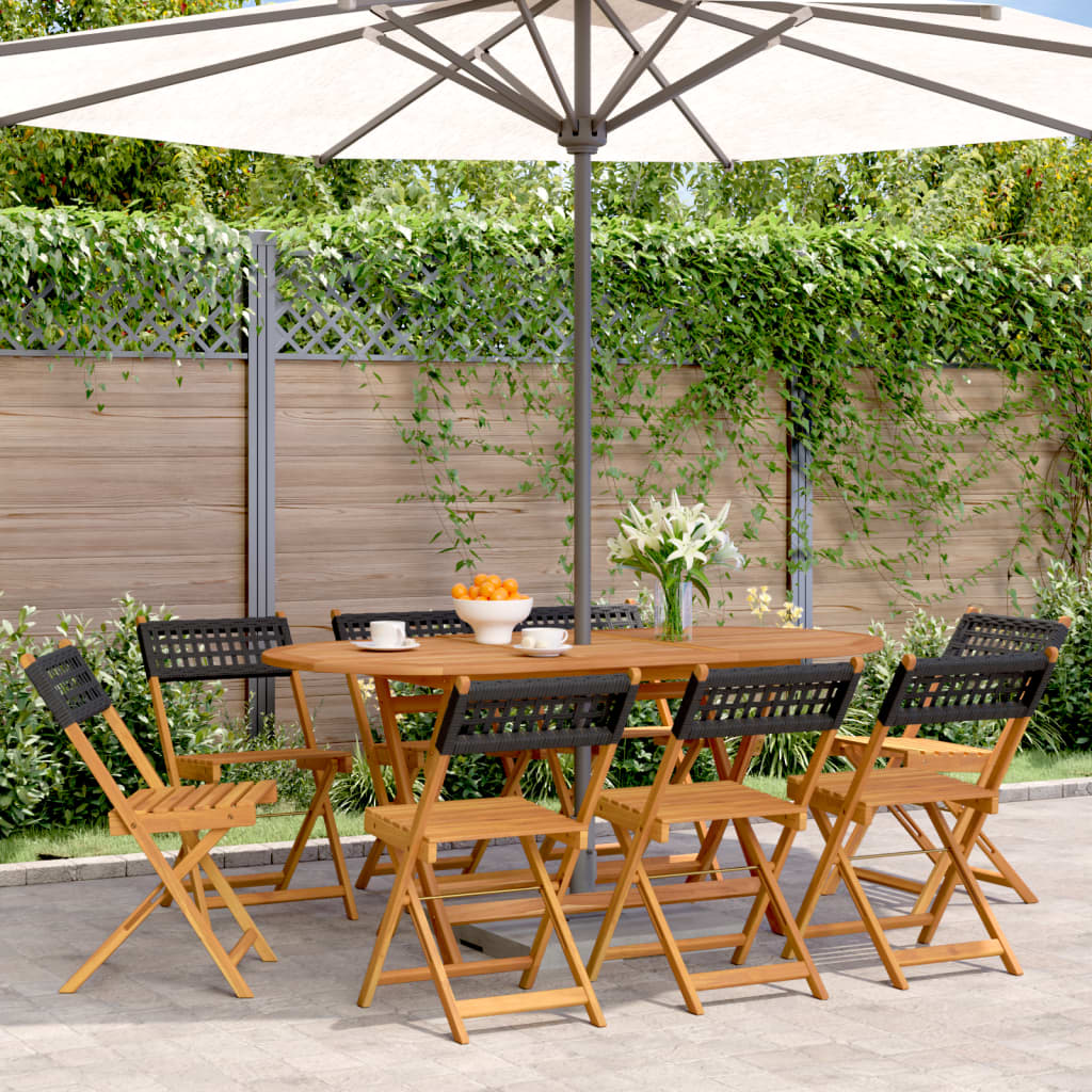 Tuinstoelen 8 st inklapbaar poly rattan en massief hout zwart