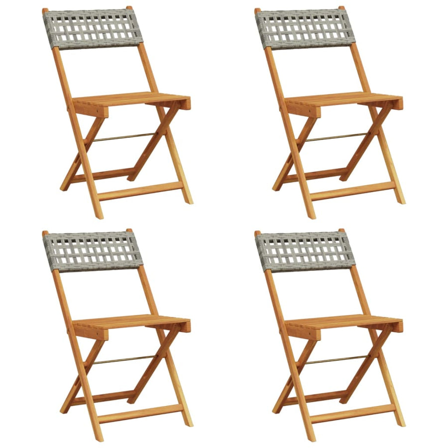 Tuinstoelen 4 st inklapbaar poly rattan en massief hout grijs