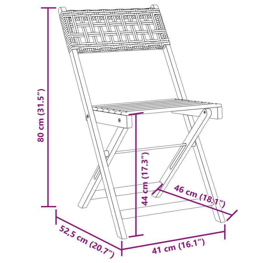Tuinstoelen 4 st inklapbaar poly rattan en massief hout grijs