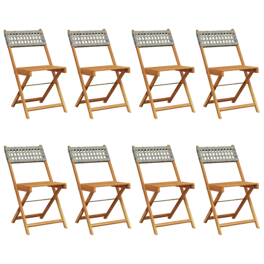Tuinstoelen 8 st inklapbaar poly rattan en massief hout grijs