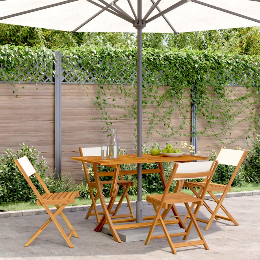 Tuinstoelen 4 st inklapbaar massief hout en stof crèmewit