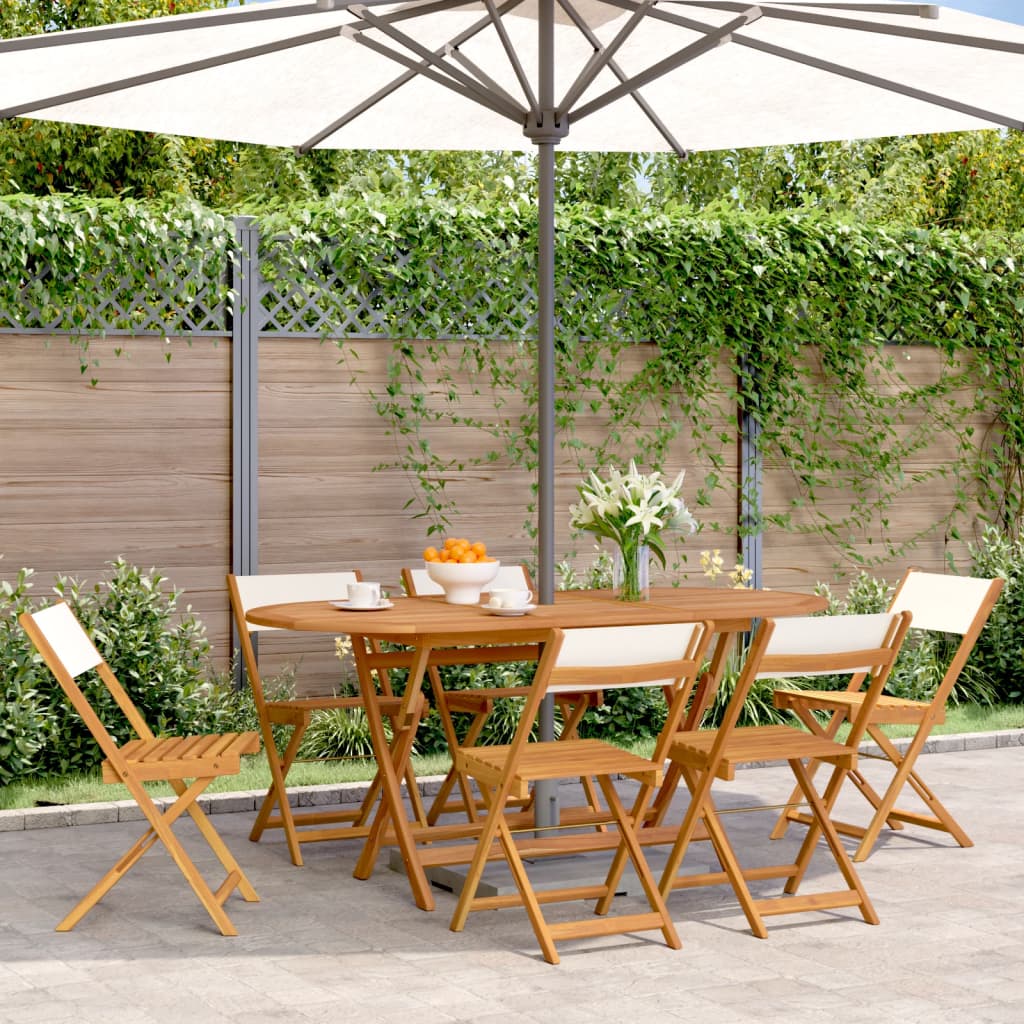 Tuinstoelen 6 st inklapbaar massief hout en stof crèmewit