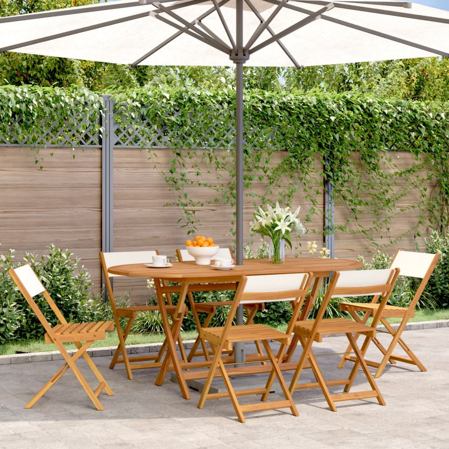 Tuinstoelen 6 st inklapbaar massief hout en stof crèmewit