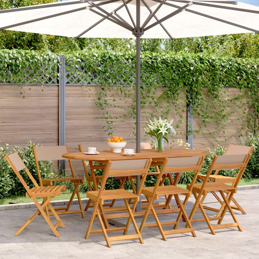 Tuinstoelen 8 st inklapbaar stof en massief hout taupe