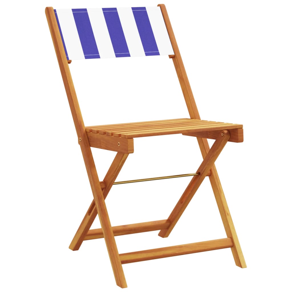 Tuinstoelen 6 st inklapbaar stof en massief hout blauw en wit