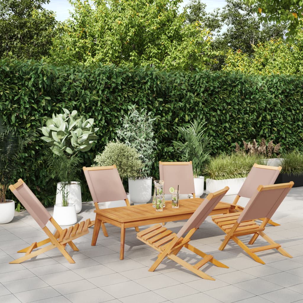 Tuinstoelen 6 st inklapbaar stof en massief hout taupe