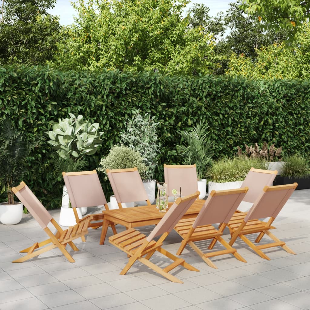 Tuinstoelen 8 st inklapbaar stof en massief hout taupe