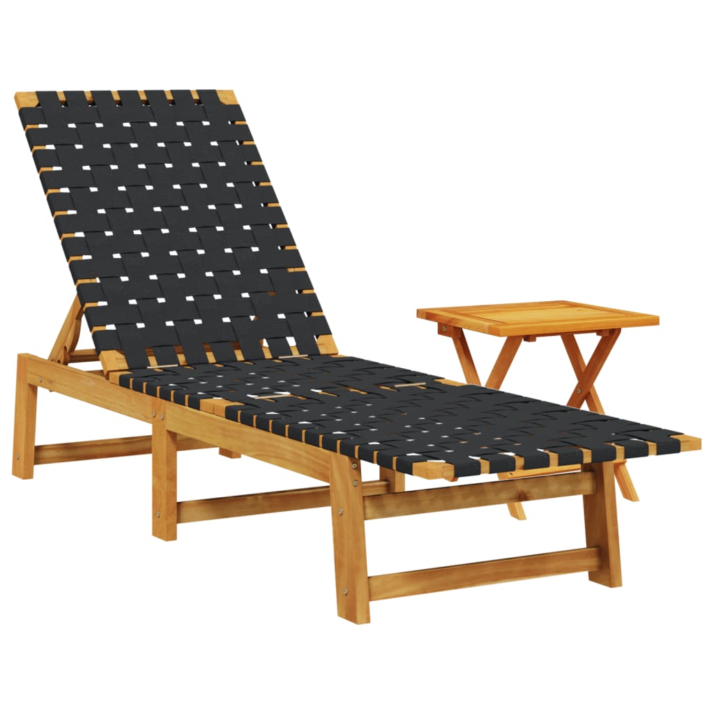 Ligbed met tafel massief acaciahout en stof zwart