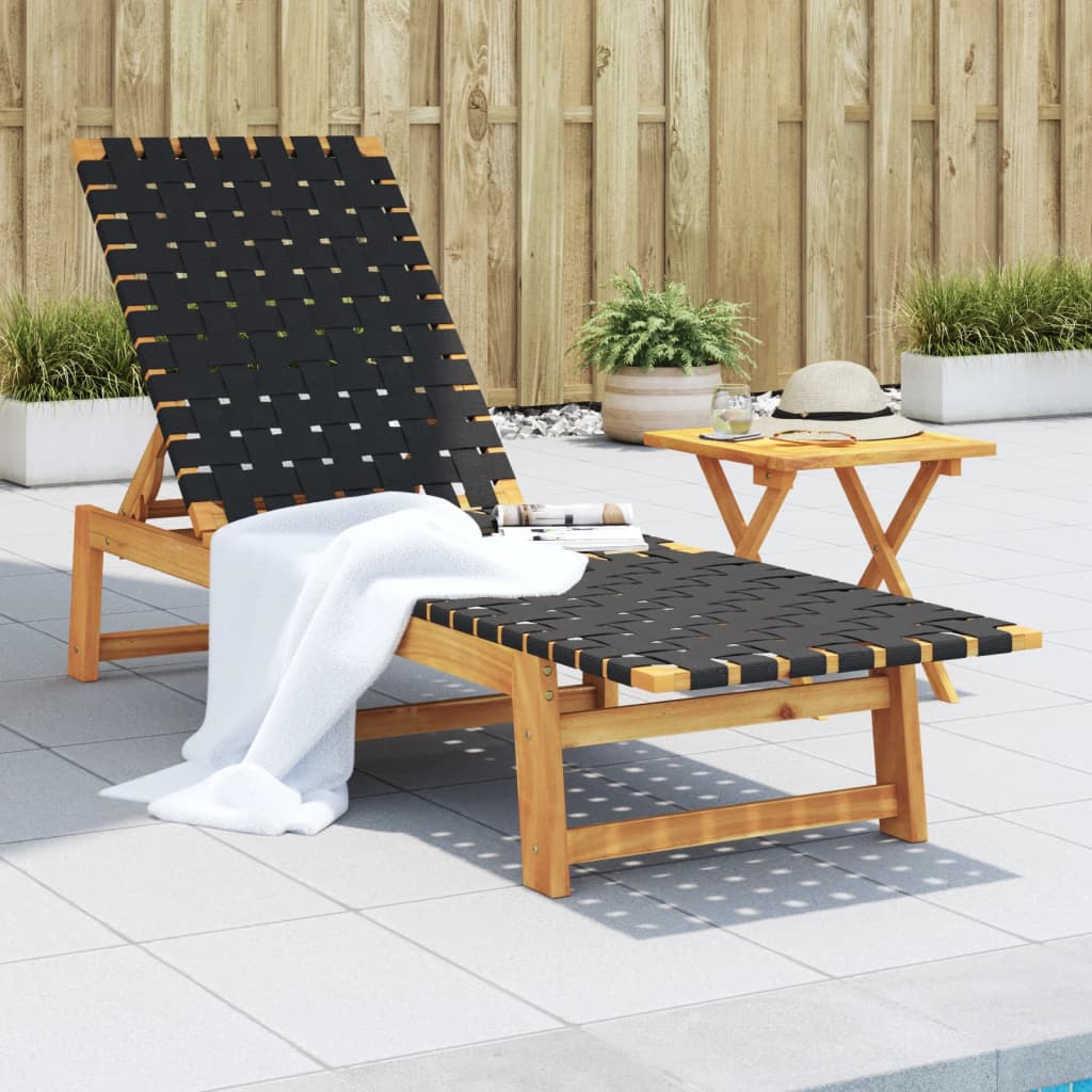 Ligbed met tafel massief acaciahout en stof zwart