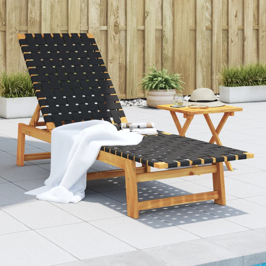 Ligbed met tafel massief acaciahout en stof zwart