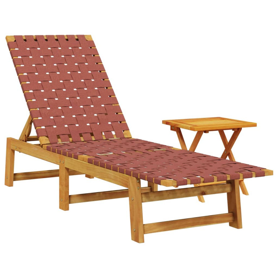 Ligbed met tafel massief acaciahout en stof rood
