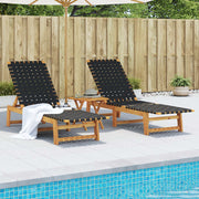 Sunloungers 2 pcs with table solid acacia wood black