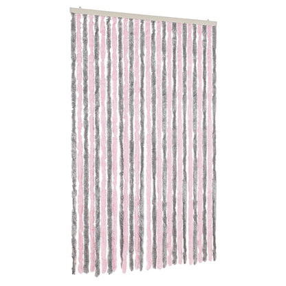 Vliegengordijn 118x220 cm chenille zilvergrijs en roze