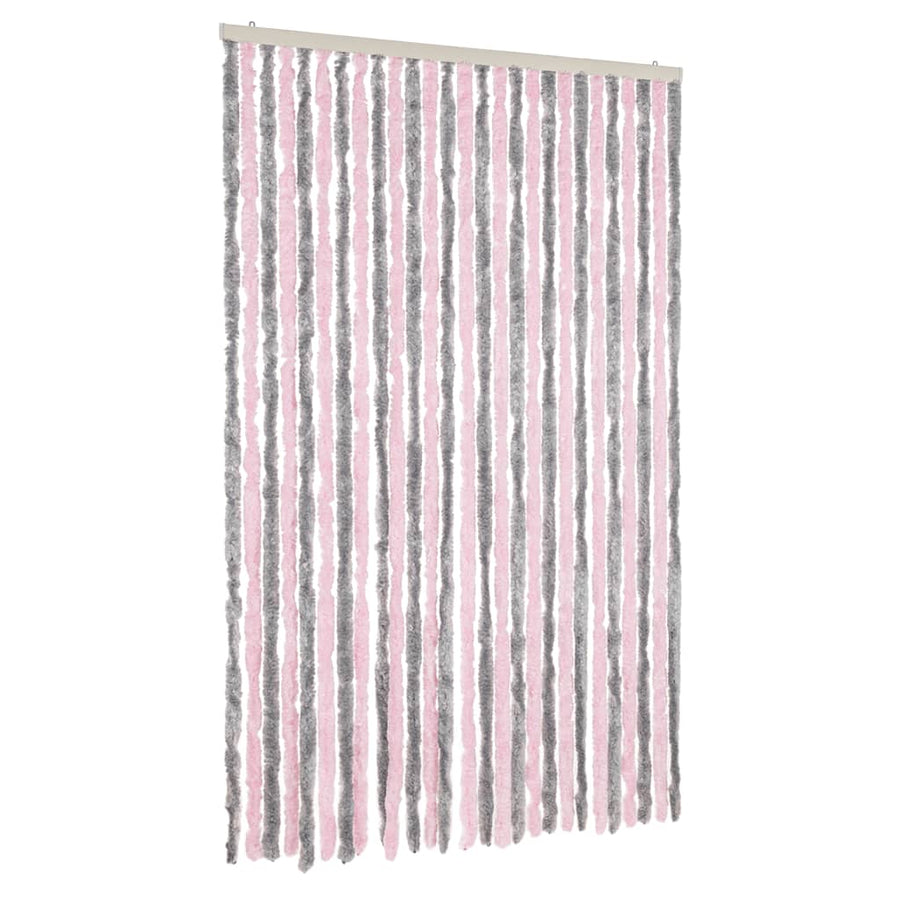 Vliegengordijn 118x220 cm chenille zilvergrijs en roze