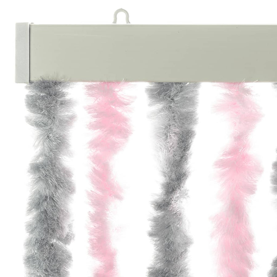 Vliegengordijn 118x220 cm chenille zilvergrijs en roze