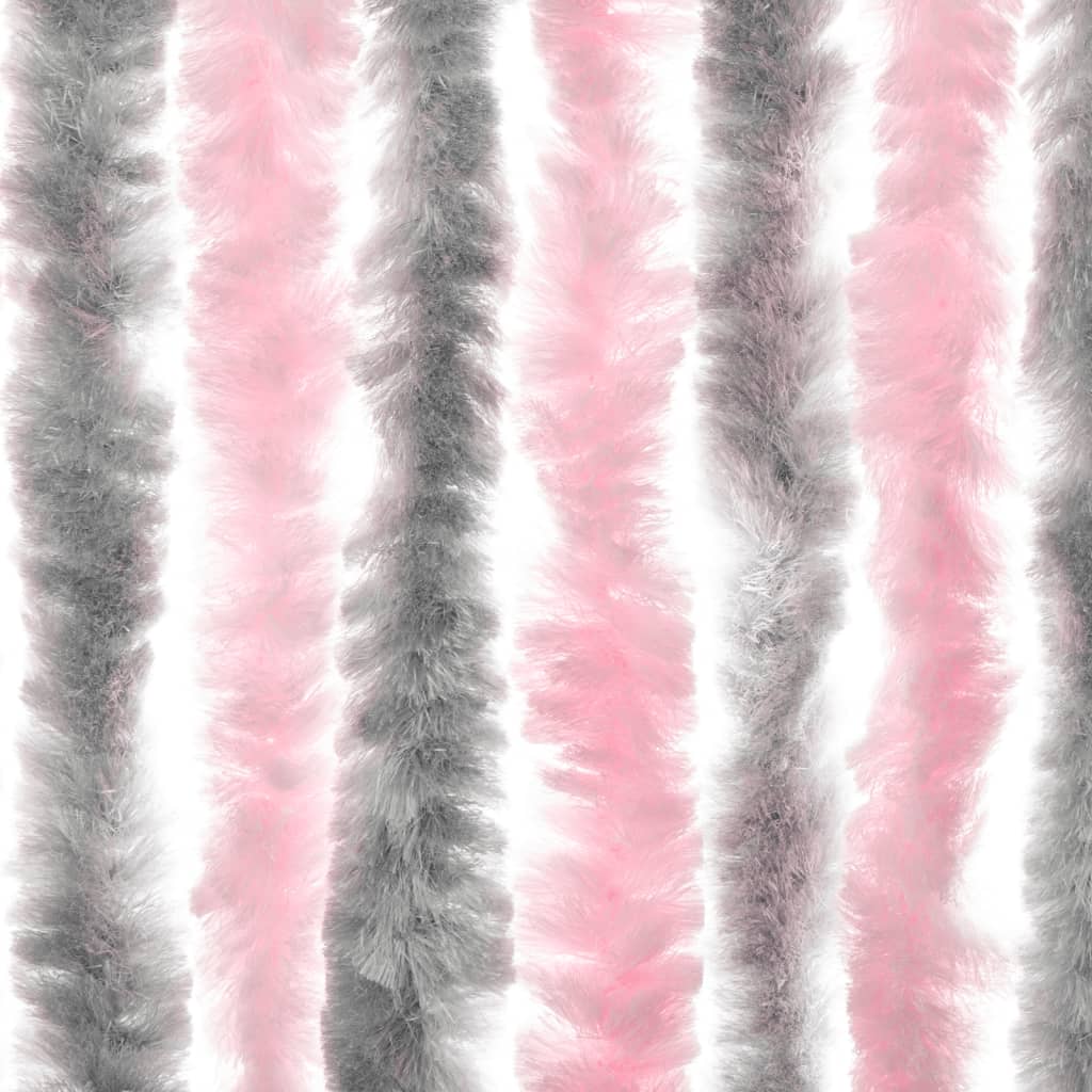 Vliegengordijn 118x220 cm chenille zilvergrijs en roze