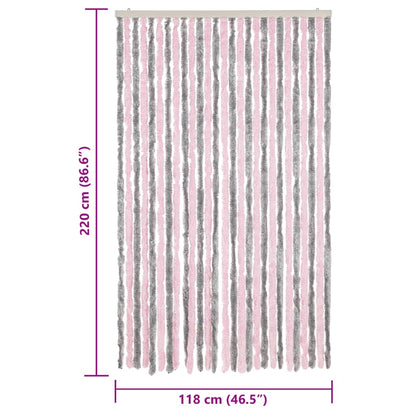 Vliegengordijn 118x220 cm chenille zilvergrijs en roze