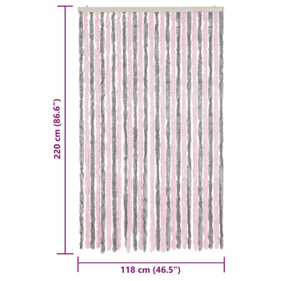 Vliegengordijn 118x220 cm chenille zilvergrijs en roze