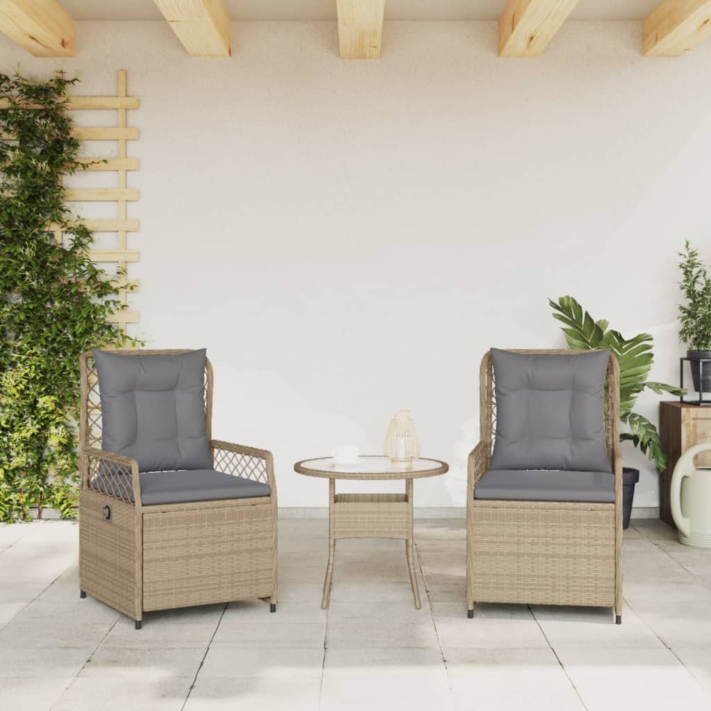 Tuinstoelen 2 st verstelbaar poly rattan beige