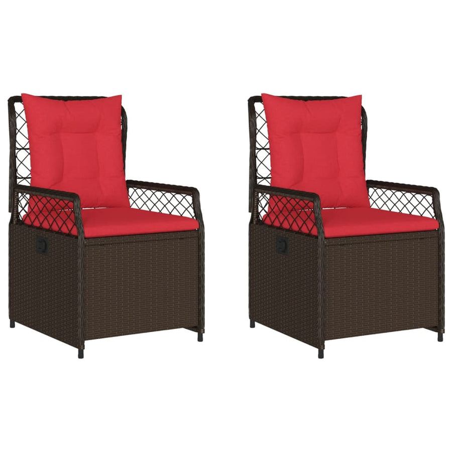 Liggende tuinstoelen 2 stuks bruin polyrotan
