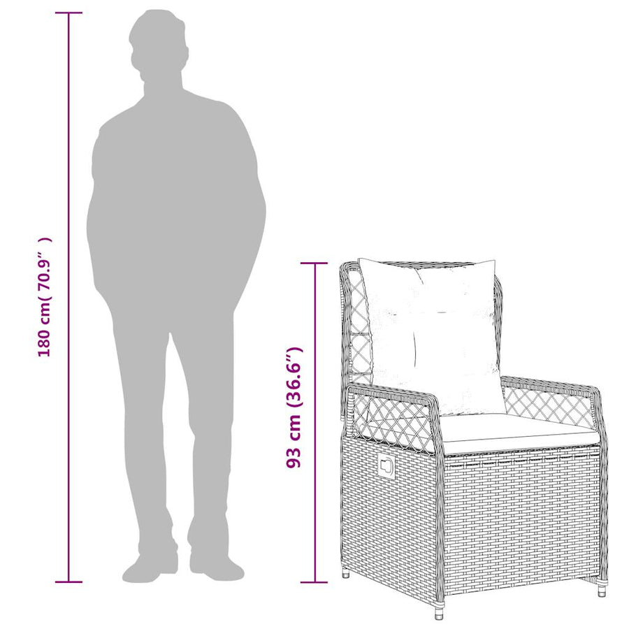Liggende tuinstoelen 2 stuks bruin polyrotan