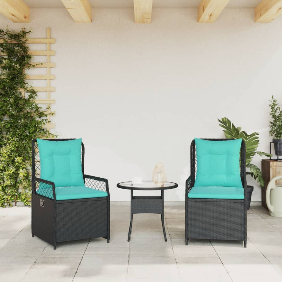 Liggende tuinstoelen 2 stuks zwart polyrotan