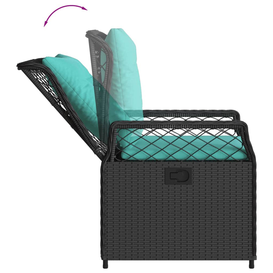 Liggende tuinstoelen 2 stuks zwart polyrotan
