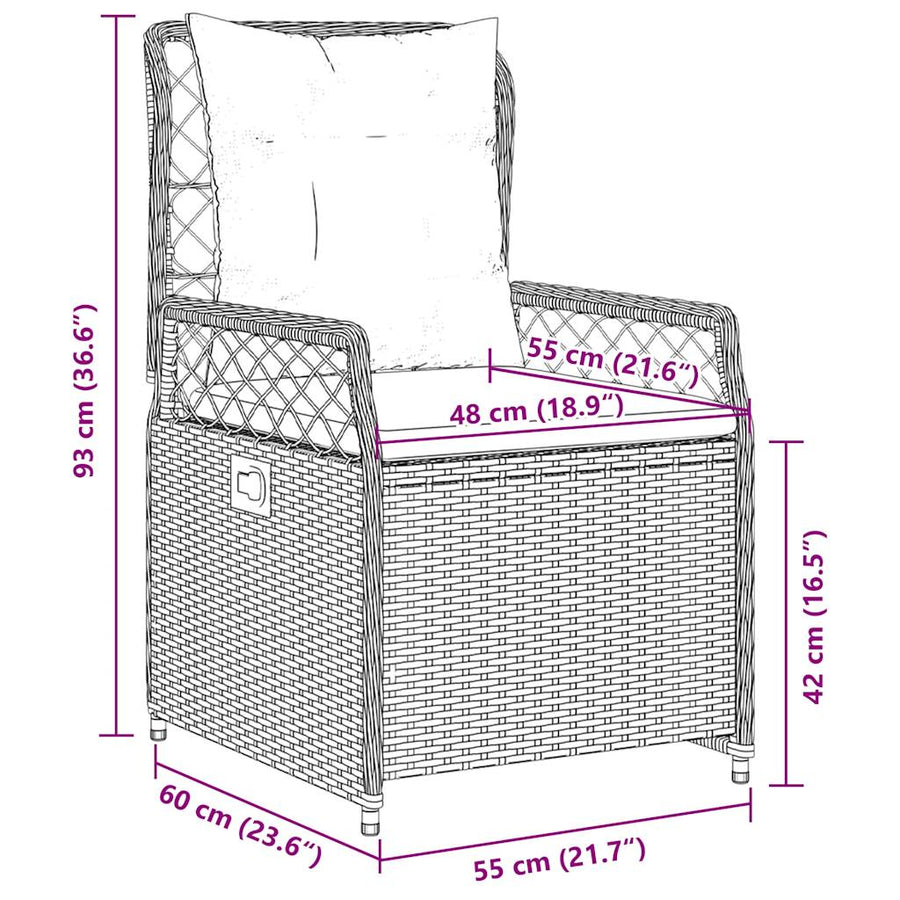 Liggende tuinstoelen 2 stuks zwart polyrotan