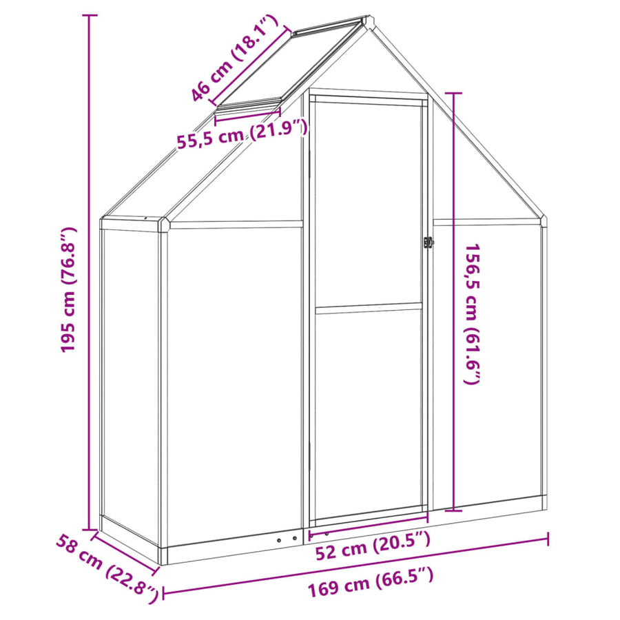 Tuinkas met basisframe 169x58x195 cm aluminium zilverkleurig