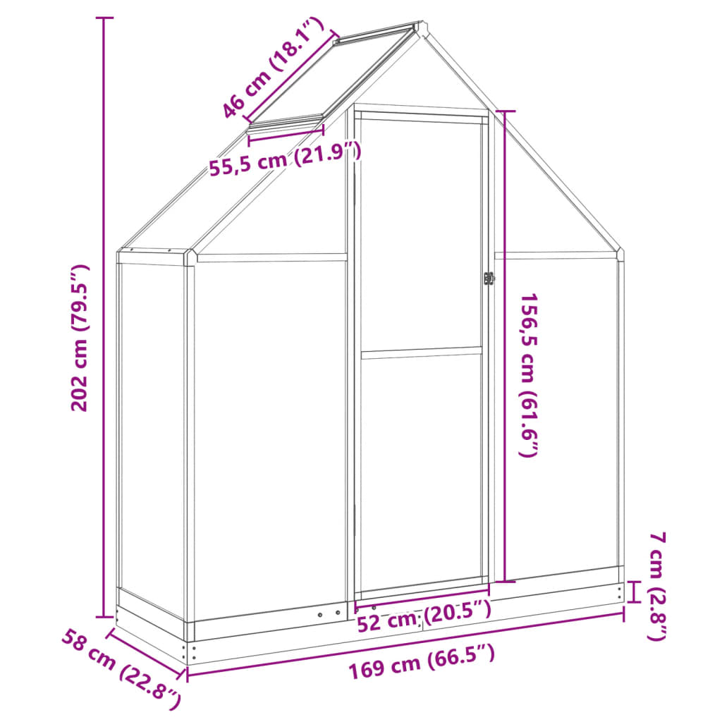 Tuinkas met basisframe 169x58x202 cm aluminium zilverkleurig