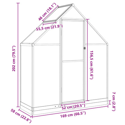 Tuinkas met basisframe 169x58x202 cm aluminium zilverkleurig