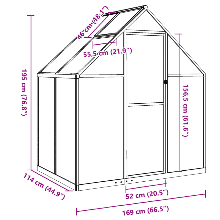 Tuinkas met basisframe 169x114x195 cm aluminium zilverkleurig