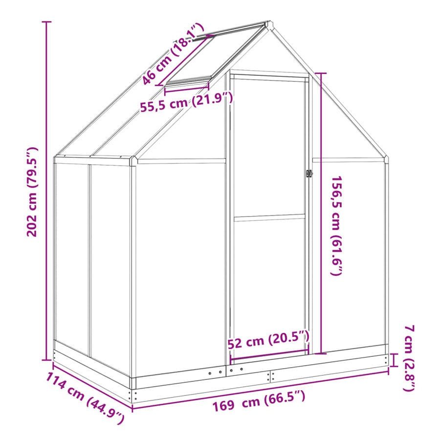 Tuinkas met basisframe 169x114x202 cm aluminium zilverkleurig