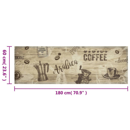Keukenmat Wasbaar Koffieprint 60X180 Cm Fluweel Bruin