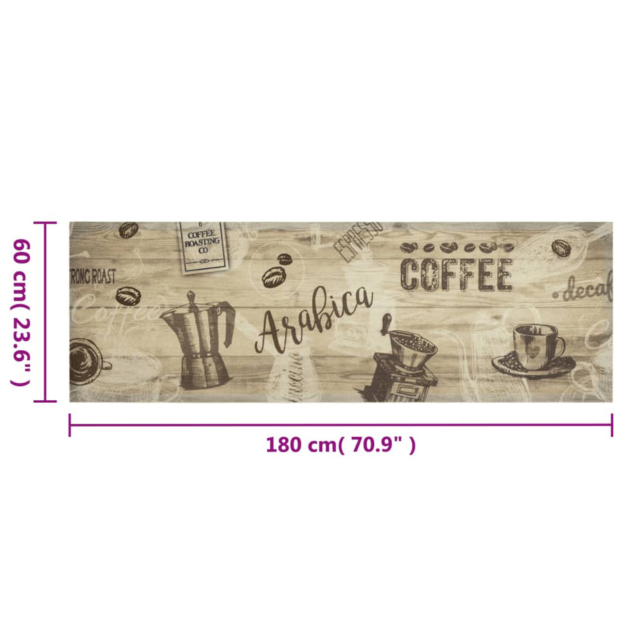 Keukenmat Wasbaar Koffieprint 60X180 Cm Fluweel Bruin