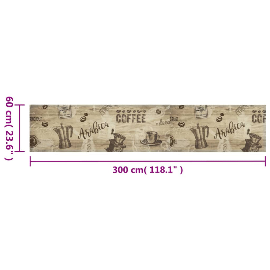 Keukenmat Wasbaar Koffieprint 60X300 Cm Fluweel Bruin