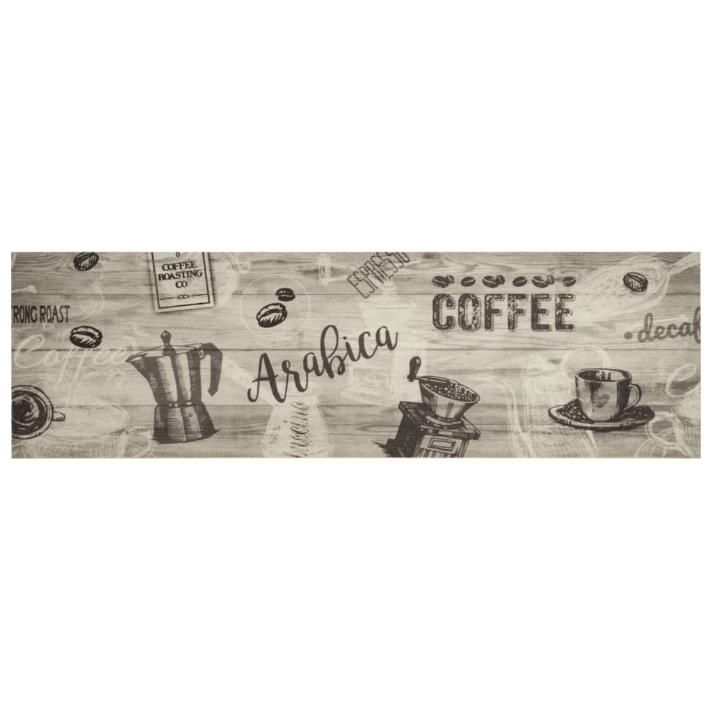 Keukenmat Wasbaar Koffieprint 45X150 Cm Fluweel Grijs