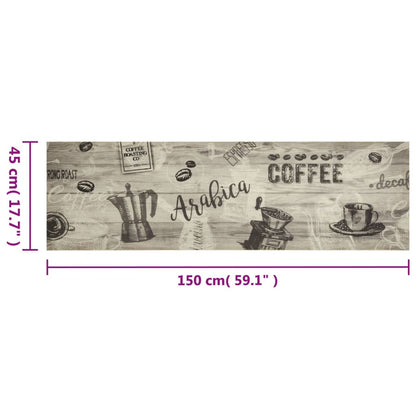 Keukenmat Wasbaar Koffieprint 45X150 Cm Fluweel Grijs