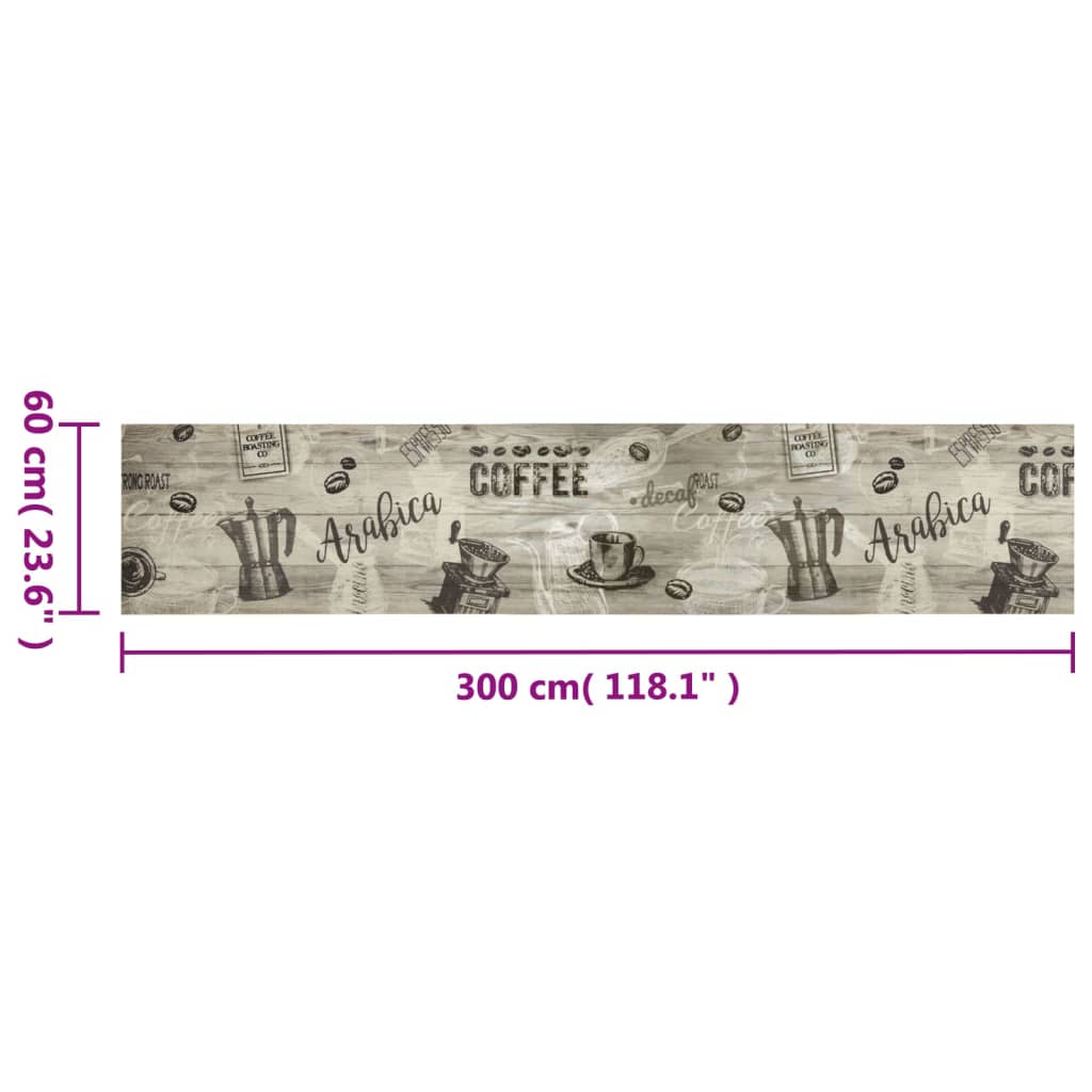 Keukenmat wasbaar koffieprint 60x300 cm fluweel grijs